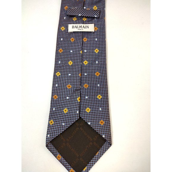 Pierre Balmain Paris Mens Tie blue brown Abstract Geometric check Silk - Picture 3 of 7